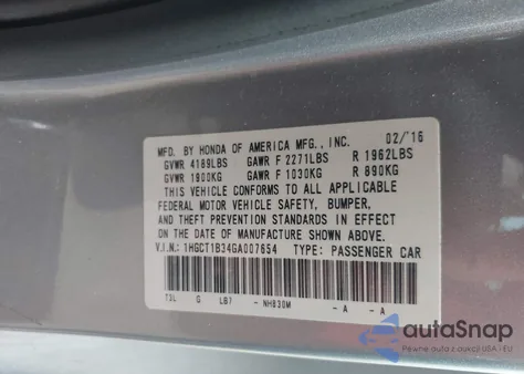 2016 Honda Accord Lx-S из США, поврежденный, VIN 1HGCT1B34GA007654